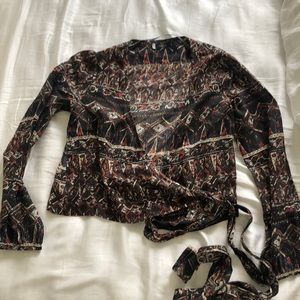Mixed Print, Long-Sleeved Wrap Top Sz M NWT